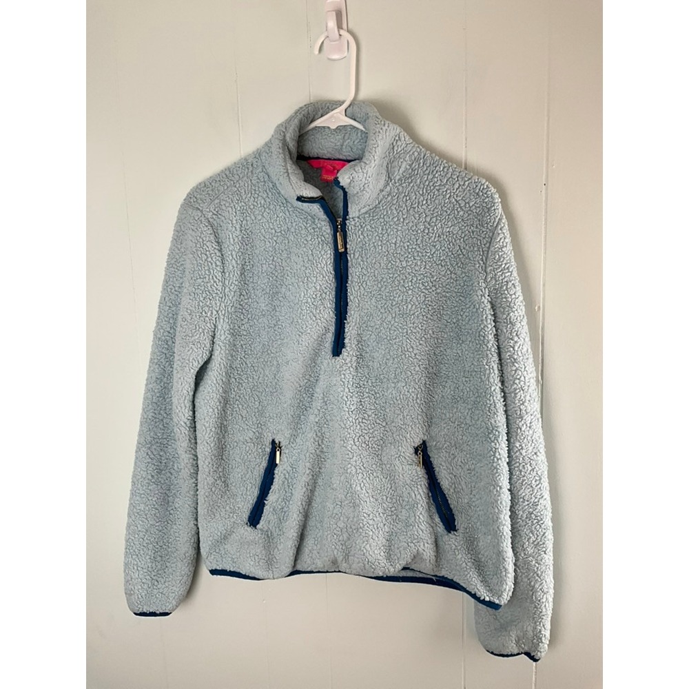 Lilly Pulitzer Womens Small Light Blue Sherpa Quarter Zip Fleece Pullover Jacket